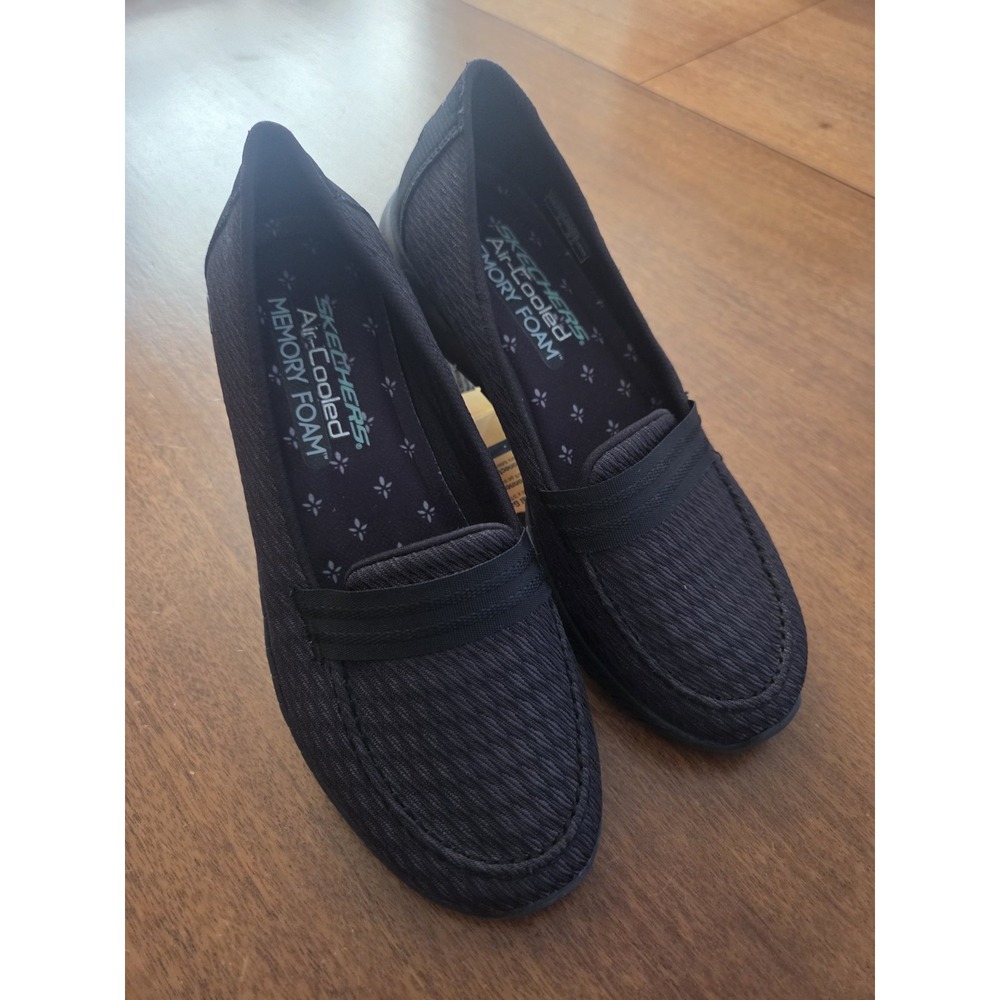 Skechers Wave Lite Side By Side Slip Ons Women's 7 Black Memory Foam Air Cooled‎